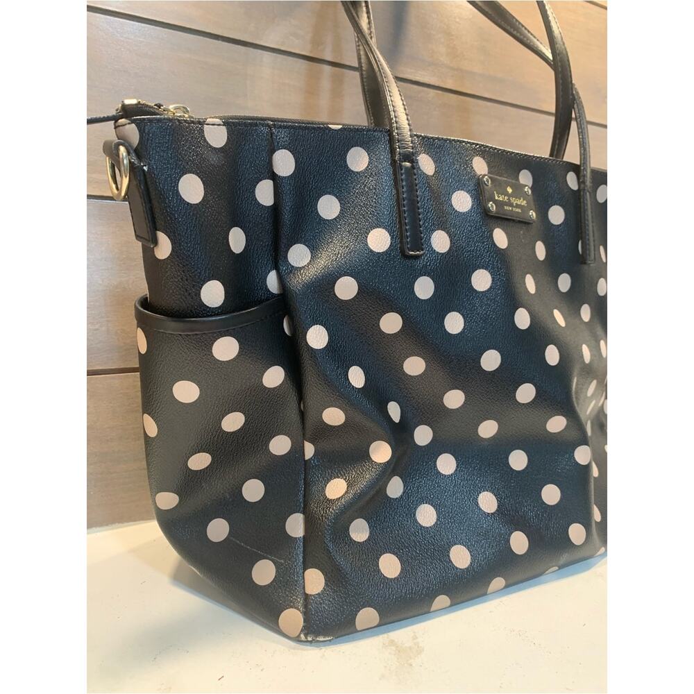 Kate Spade Adaira Wellesley Polka Dot Diaper Tote Bag Black Tan Preppy - Picture 3 of 16